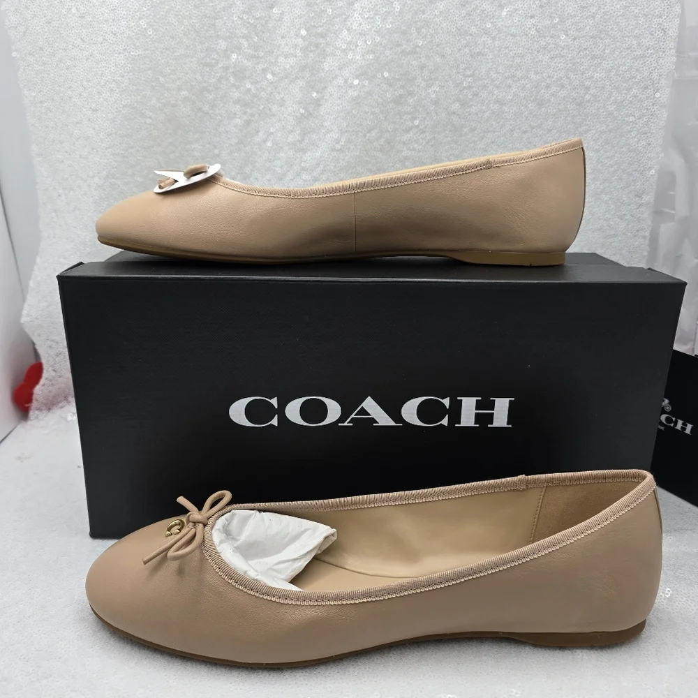 Coach Abigail Smooth Leather Ballet Flats Classic Casual Neutral Beechwood 9.5